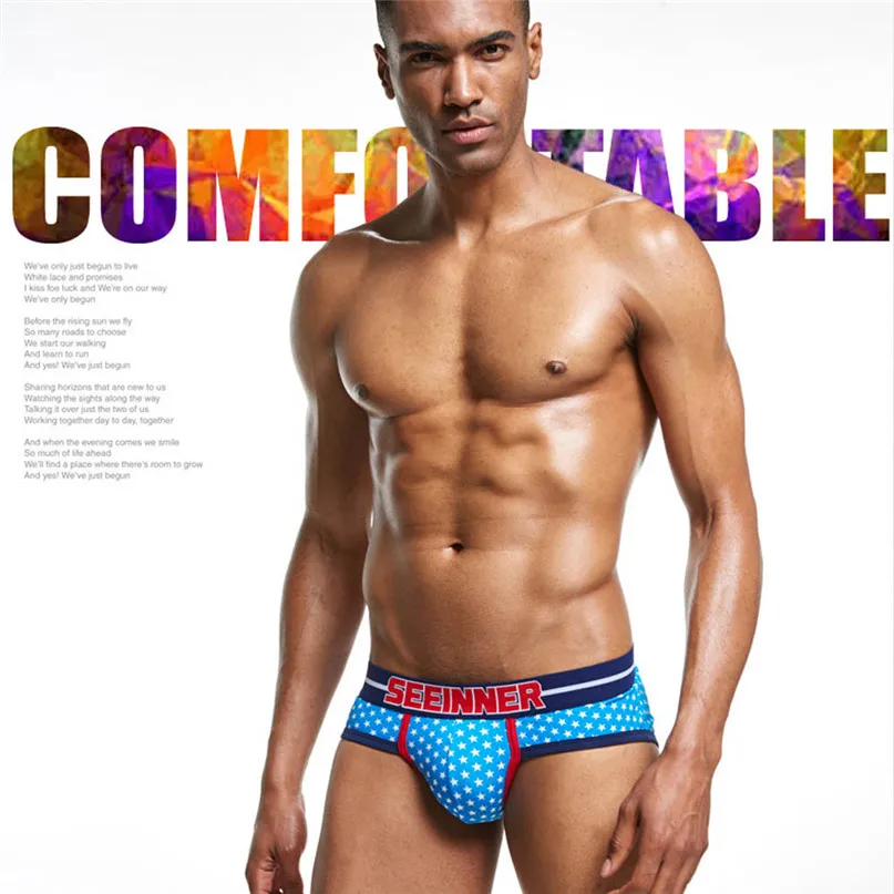 Трусы брифы мужские из мягкого хлопка пикантное нижнее белье шорты с принтом