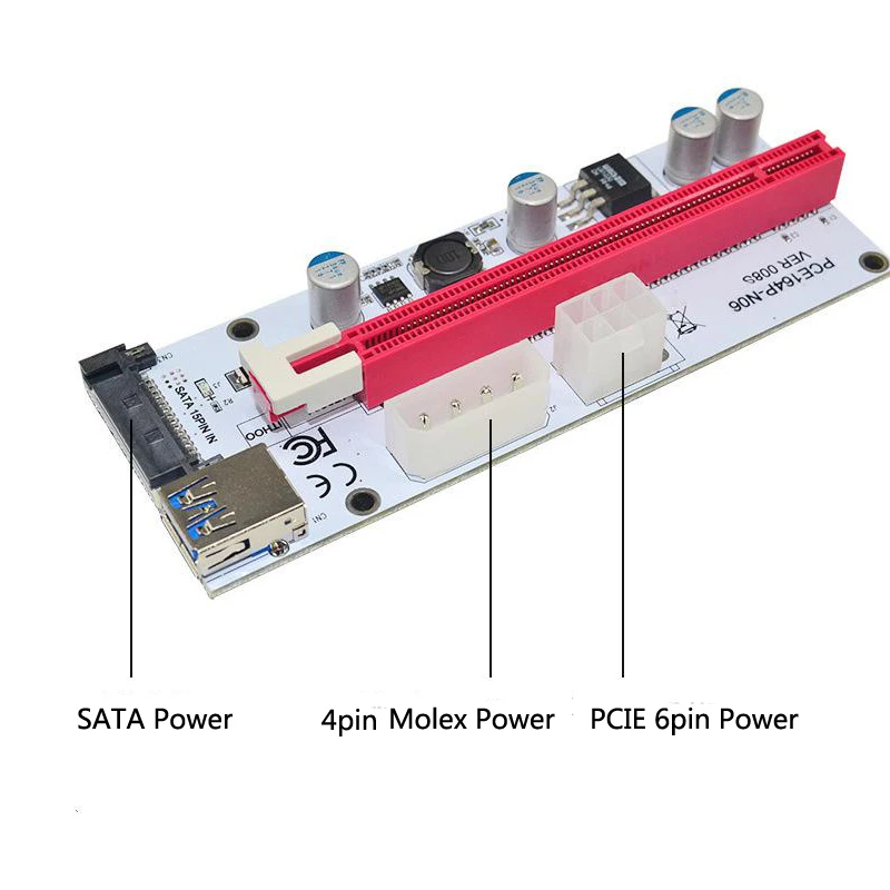 60 см 4pin molex pci-e Райзер карта 6pin sata power pcie 1x до 16x pci Экспресс для майнинга antminer btc