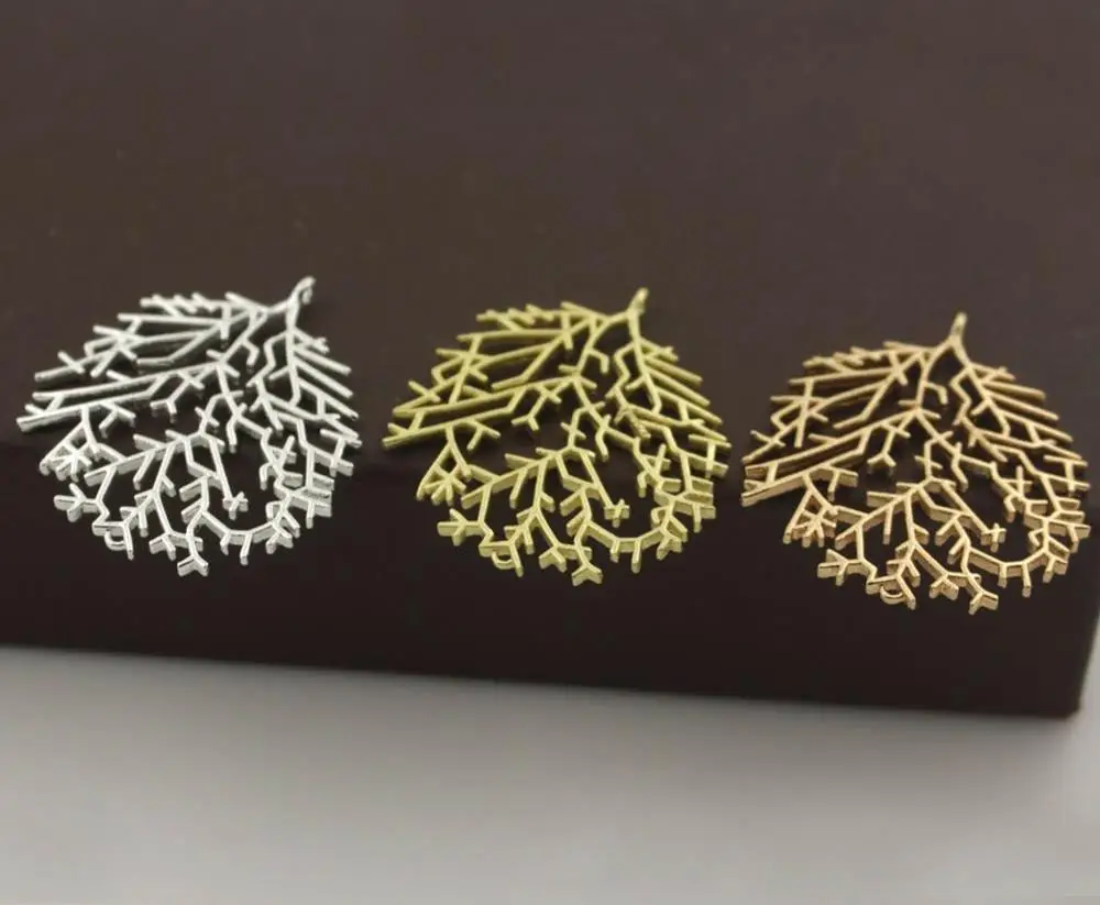 Retro Filigree Leaf Branch Pendant Charms Connectors Quality Gold Color Metal DIY Stuffs Hanging on Earrings Jewelry Accessories | Украшения