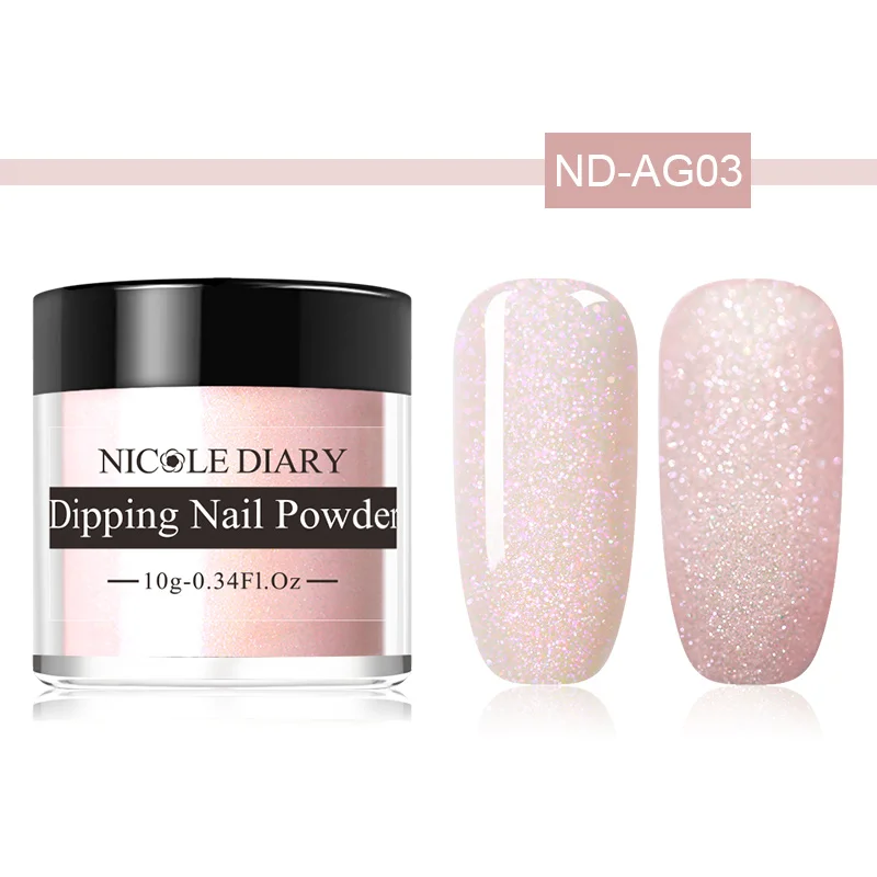 ND-AG03 NICOLE дневник мигающий погружение ногтей порошок Набор красочный сладкий Dip блеск хромированный дизайн ногтей украшения погружение База Топ активатор - Цвет: ND-AG03