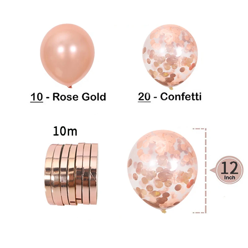 33 шт./компл. розовое золото 16 дюймов шары на день рождения + 10 шт. 12 бумажные шарики