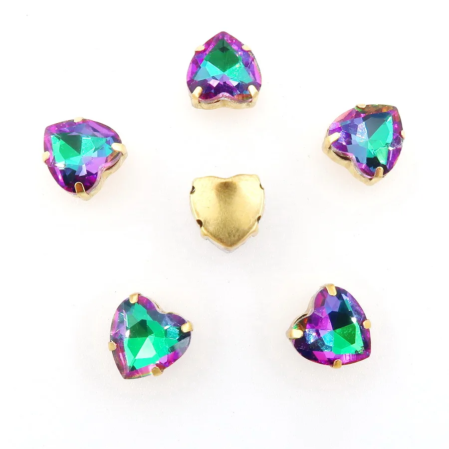 A4 Emerald rainbow Золото коготь настройки 20 шт./упак. с радужными или прозрачные стеклянные стразы цвета Кристалл 10 мм в форме сердца пришить стразы кристаллы Аппликация Одежда «сделай сам» - Цвет: A4 Emerald rainbow