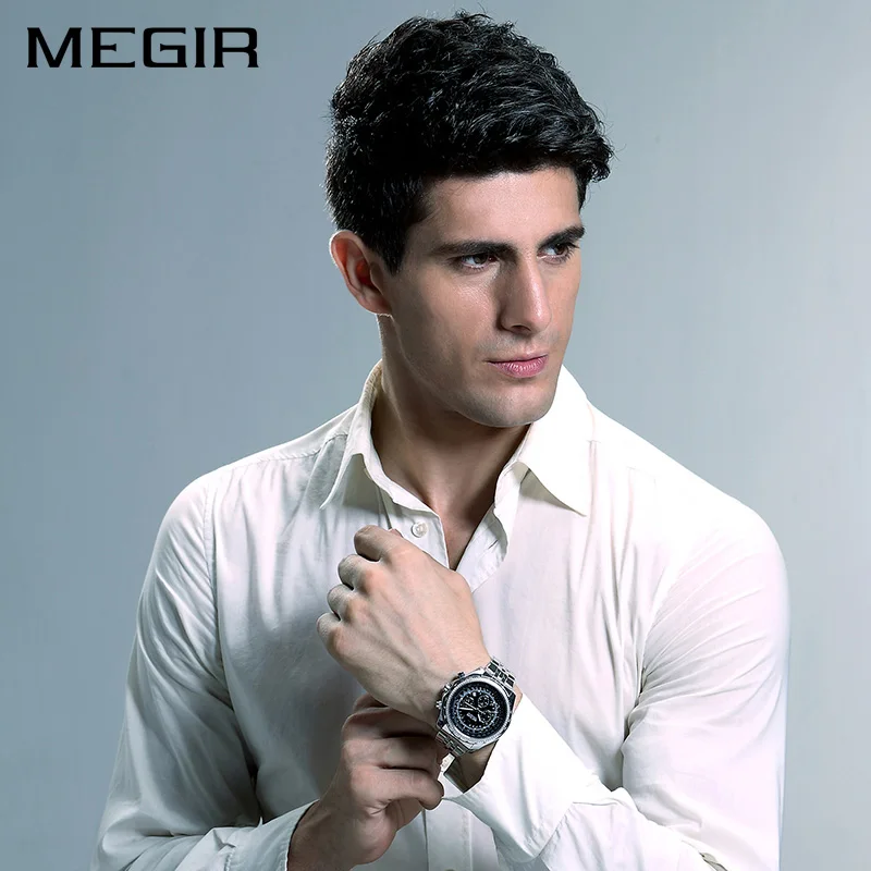 MEGIR оригинальные деловые мужские часы из нержавеющей стали Мужские кварцевые