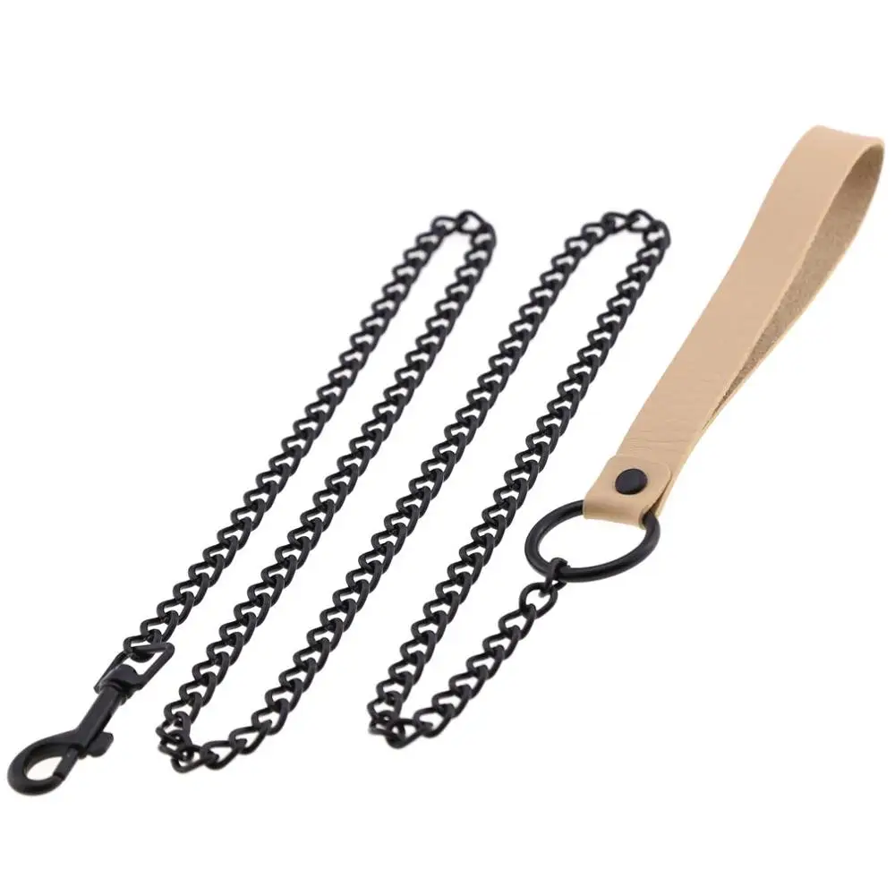 ivory Из искусственной кожи ручка ПЭТ Тяговый канат темная цепь черного металла Тяговый ремень, секс-игрушки для пары - Окраска металла: ivory