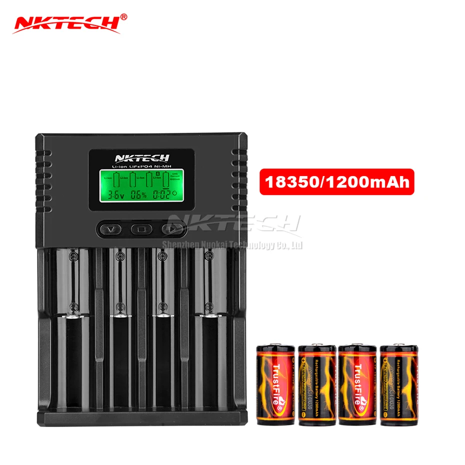 NKTECH H4 Смарт Батарея быстрое зарядное устройство 4CH Зарядные устройства для автомобиля для TrustFire 26650 18650 18500 18350 14500 10440 AAA обнаружение полярности - Цвет: With 4-18350 1200mAh