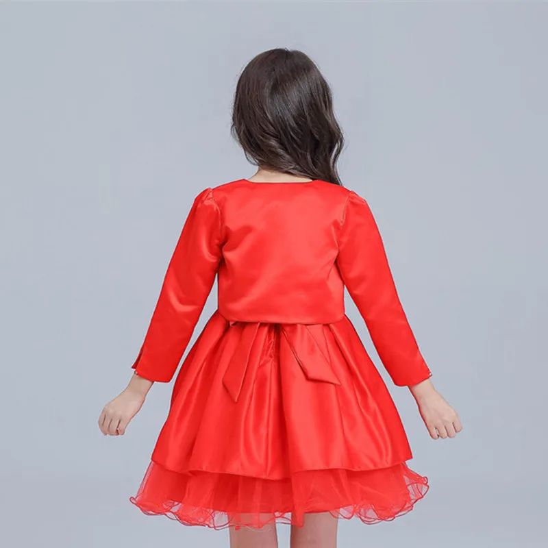 Red Girl Dress with Long Sleeve Jacket Christmas Party Clothing Set For 3 4 6 8 10 12 Year Old 2017 Girls Clothes AKF164112 | Детская