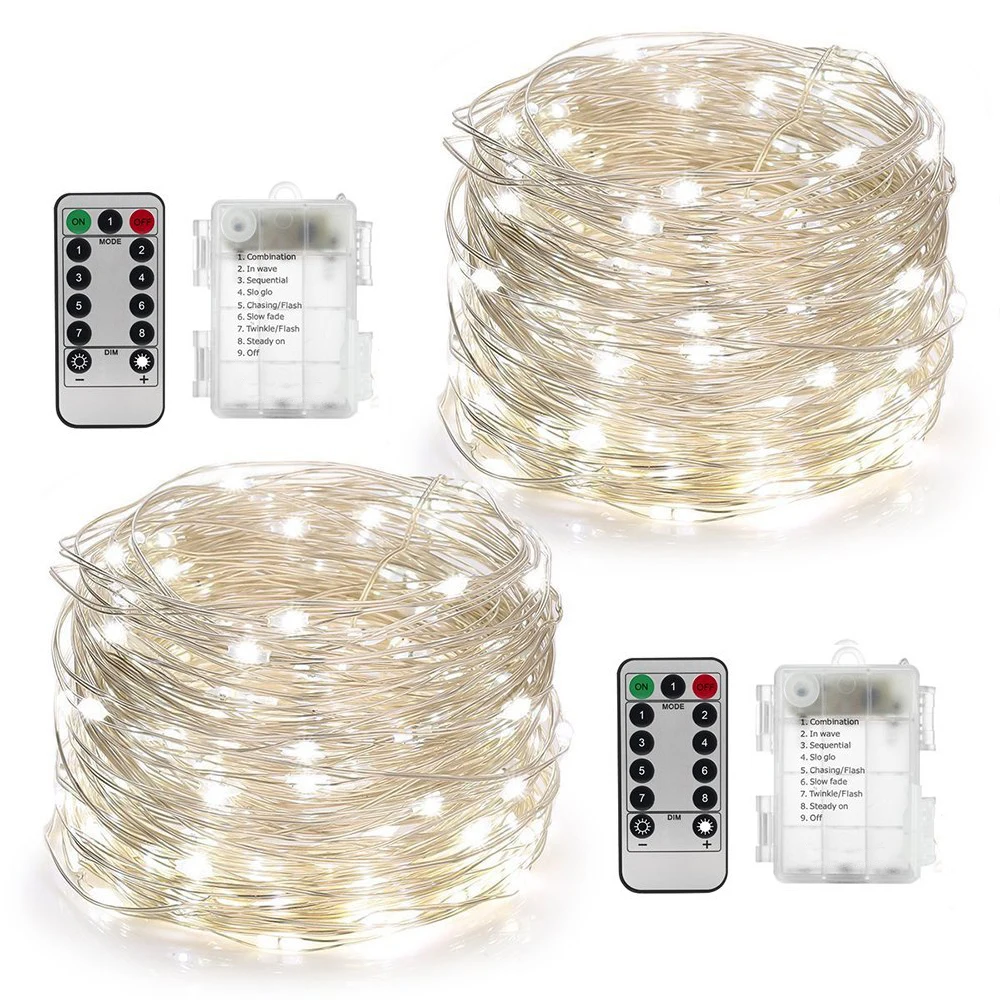 Christmas String Lights 5M 10M Warm White/RGB Waterproof Battery Powered 8 Mode Timed Dimmable Garland Decorate Light String