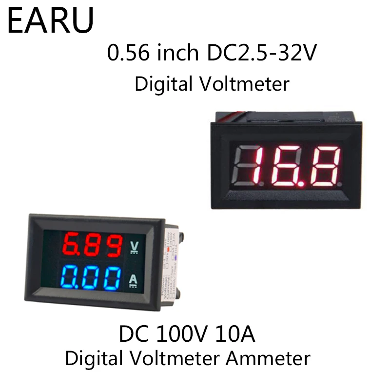 1 шт. DIY DC100V 10A Вольтметр Амперметр синий красный двойной Amp Вольт измеритель