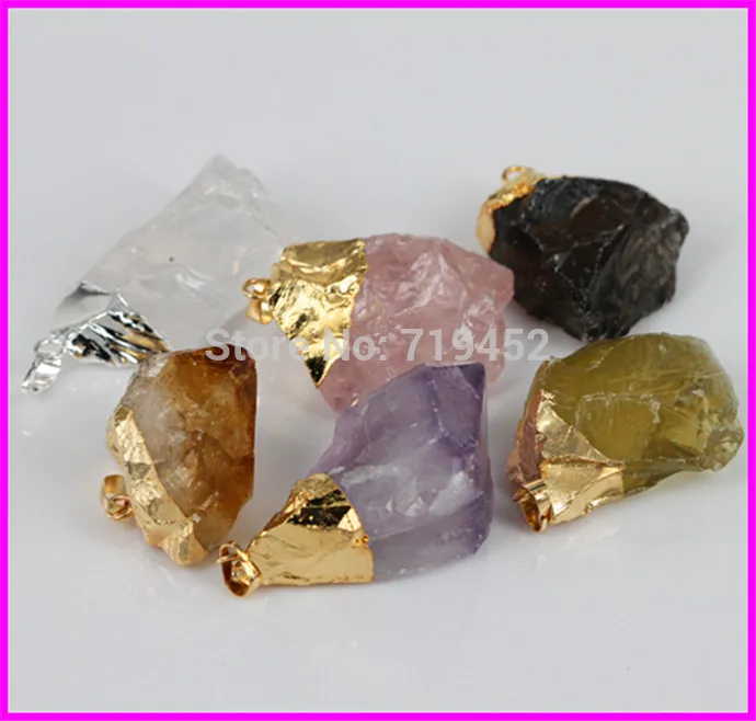

Wholesale 6Pcs/lot Newest Mixed Quartz CRYSTAL Clear black point Quartz Rough Gem druzy Stone Pendant jewelry