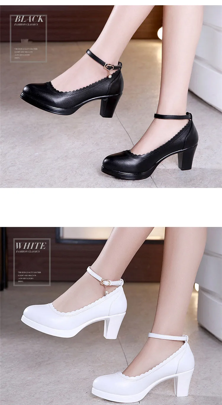 GKTINOO Big Size 33-43 Block Heels Platform Shoes Women Pumps High Heel Spring Wedding Shoes Ladies Office Leather Shoe