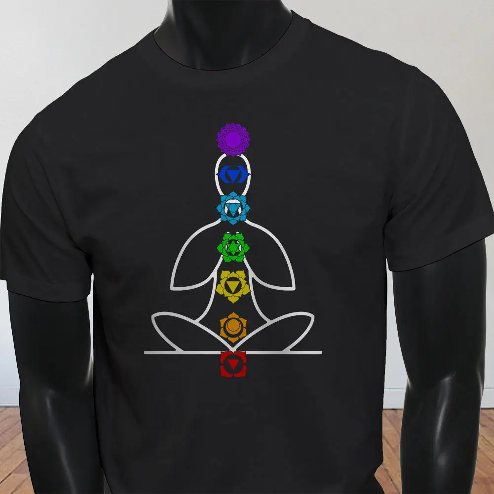 CHAKRA Йога Медитация буддист NAMASTE духовные мужские черные футболки мультфильм