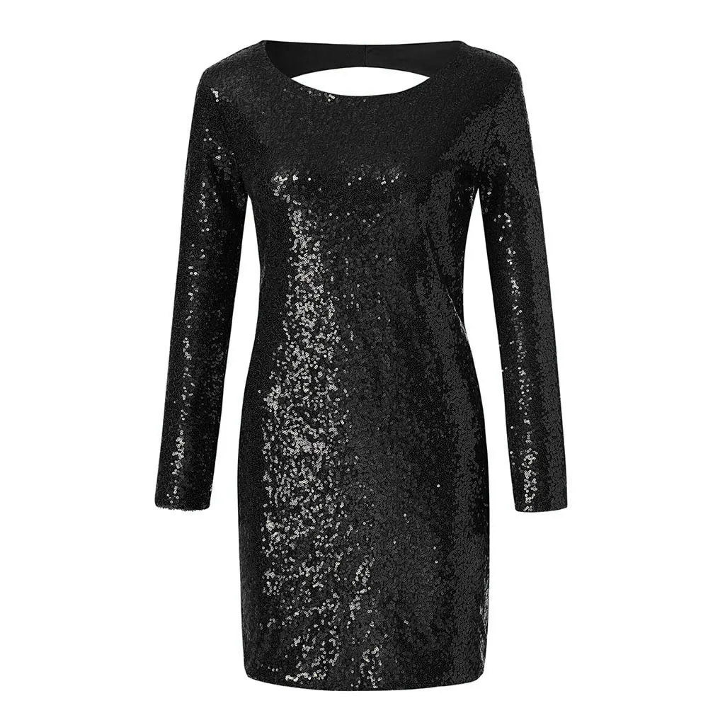 Женское блестящее мини платье с блестками и длинным рукавом вечернее Клубное