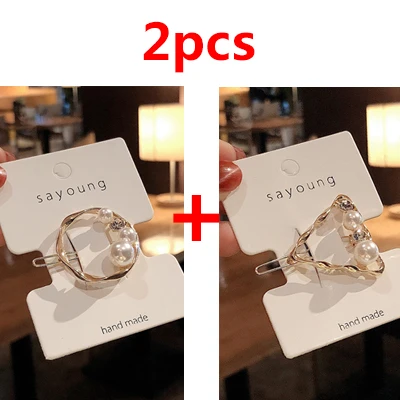 2pcs Корейский стиль шпильки с жемчугом заколки для волос для женщин девочек заколки для волос Головные уборы геометрические заколки аксессуары для волос повязка на голову - Цвет: 2pcs