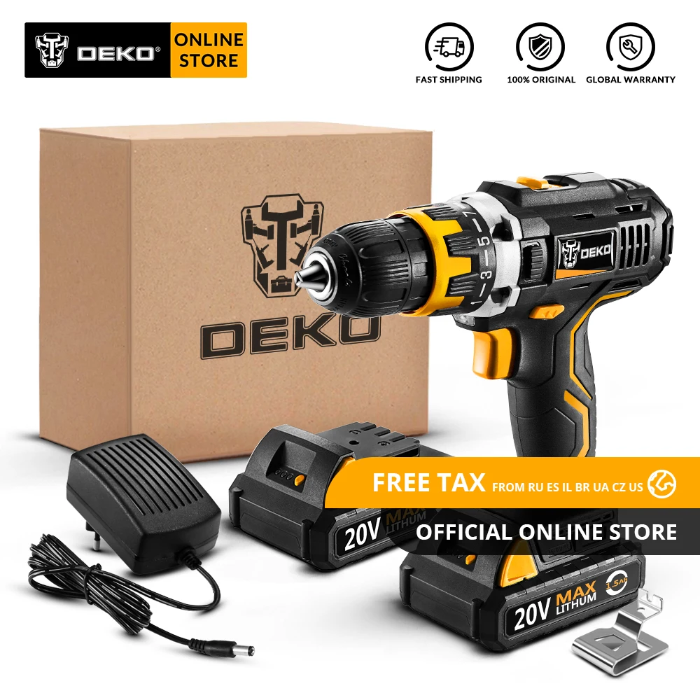 DEKO GCD20DU2 20 В Макс Аккумуляторная дрель электрическая отвертка литий-ионный мини-драйвер питания переменная скорость светодиодный 2 батареи