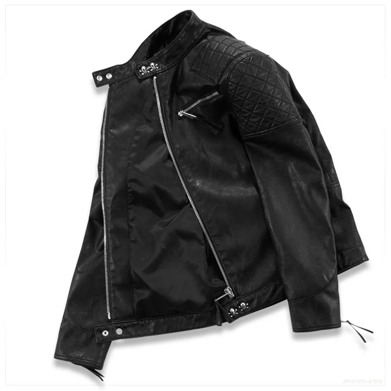 Мужские кожаные куртки мотоциклетная кожаная куртка Повседневная мода|men brand leather