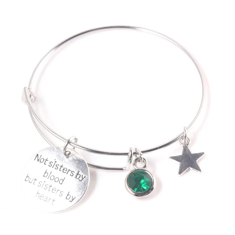 12 Months Birthstone Pendant Bracelets Engraved Not Sisters by Blood But Heart Gifts for Best Friends | Украшения и аксессуары