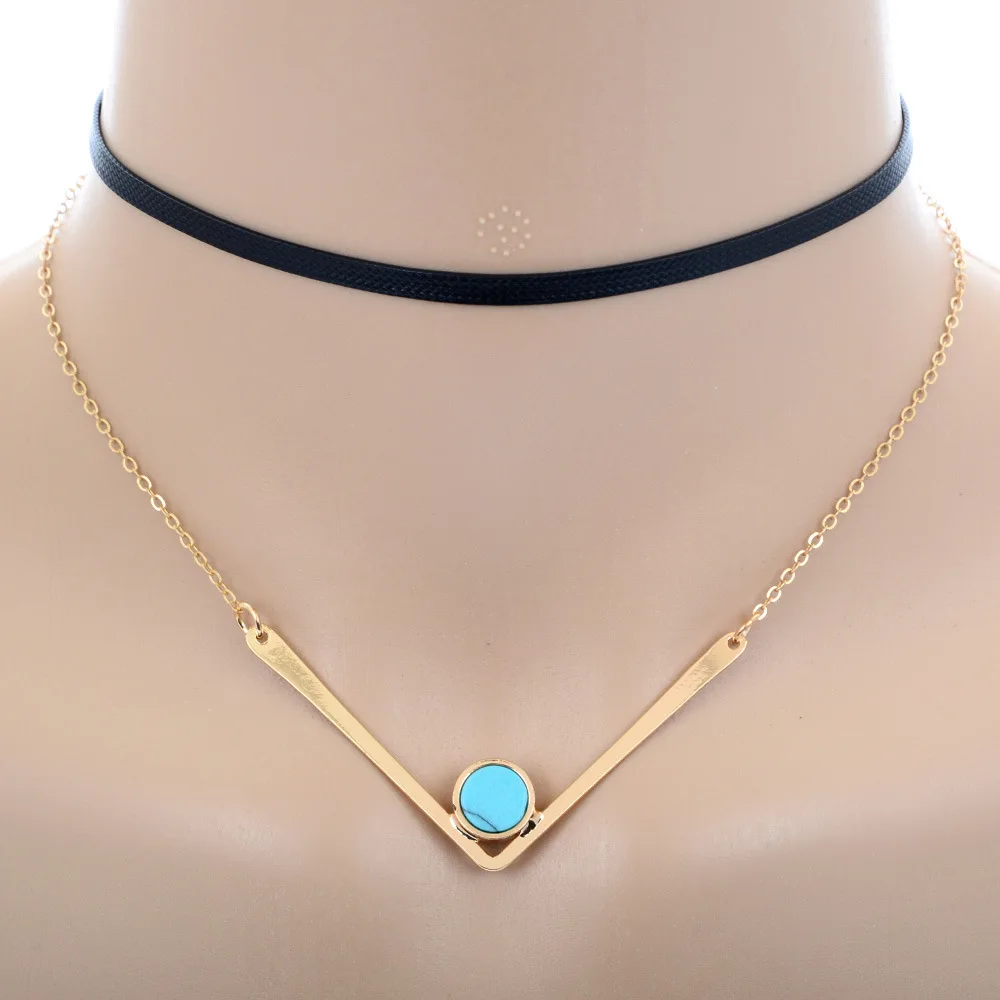 NIELSEN New Ladies Double Leather Necklace Female Simple Fashion V-Shaped Pendant Decorations For Women Accessories | Украшения и