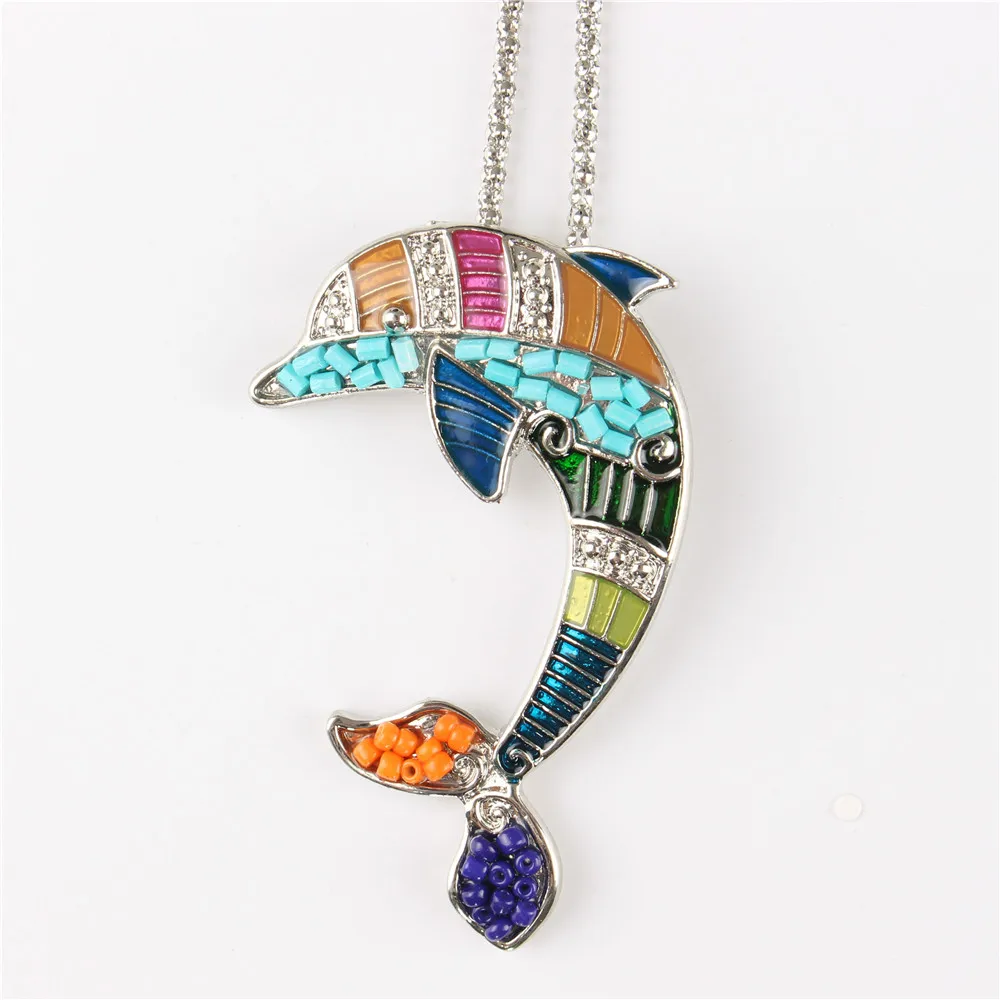 Ожерелье с дельфинами и рыбками золотистые Серебристые серьги для вечеринки