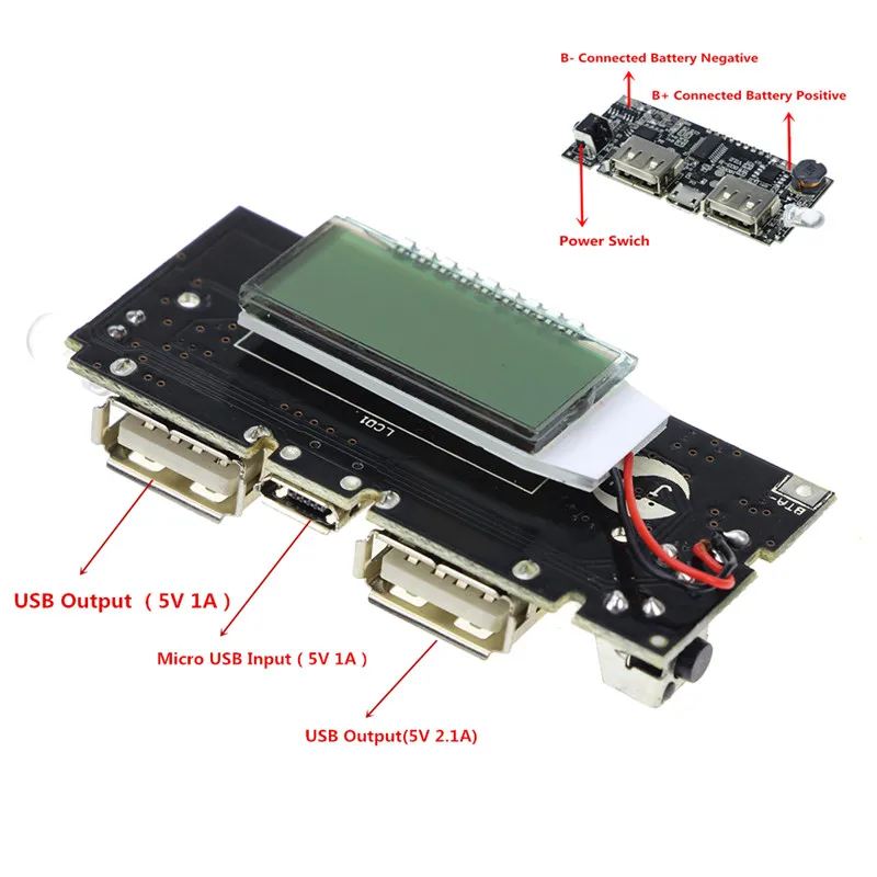 Автоматическая защита! Двойной USB 18650 Батарея Зарядное устройство PCB Мощность модуль 5V 1A 2.1A мобильный Мощность банка для телефона DIY светодиодный ЖК-дисплей модуль