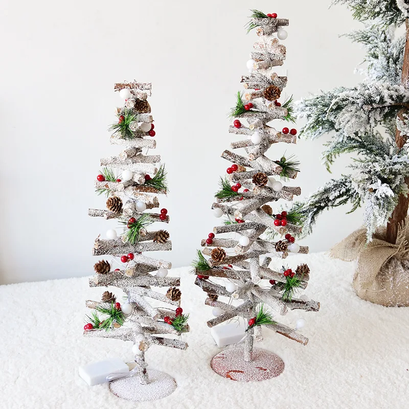 Рождественские светодиодные фонари деревянные искусственные елки подвесные