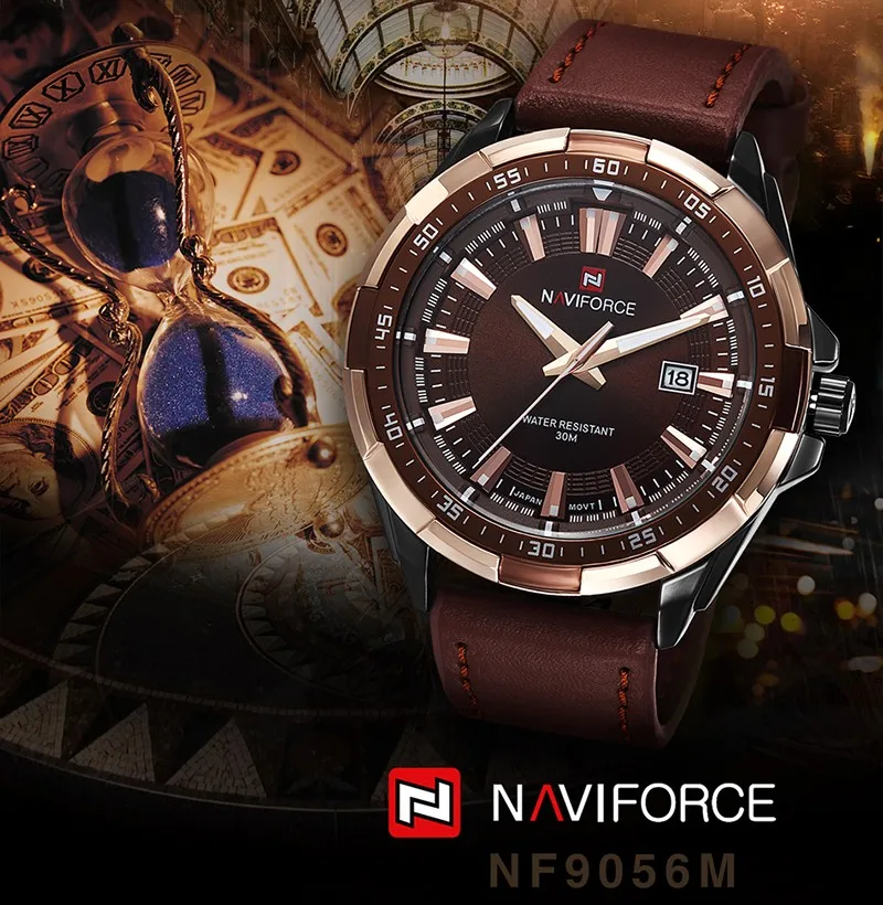 NAVIFORCE мужские часы Топ люксовый бренд модные спортивные часы мужские водонепроницаемые кварцевые мужские часы армейские военные кожаные Наручные часы