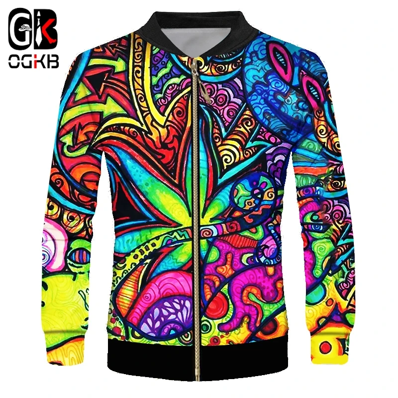 

OGKB Coat Men's Hot Jumper Full Sleeve 3D Zipper Jacket Printed Oil Painting Leaves Streetwear Oversized Hombre Winter Tracksuit