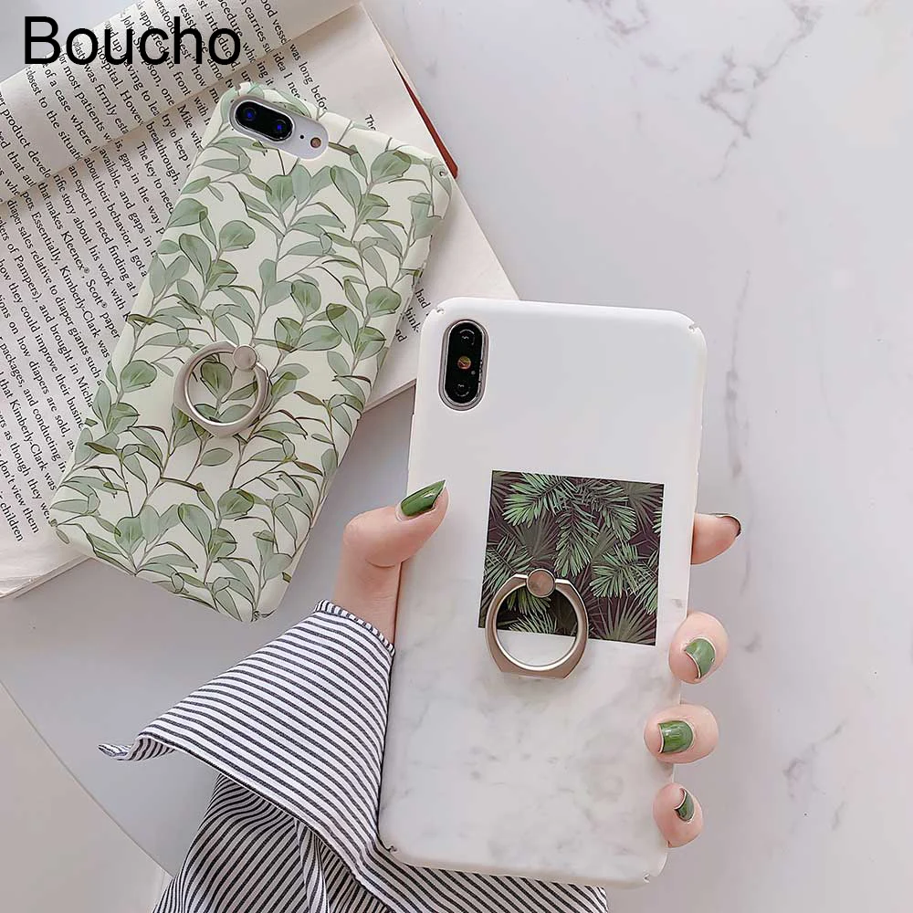 Разноцветный чехол Boucho с рисунком растений и зеленых листьев для Apple iphone 8 plus XS MAX XR