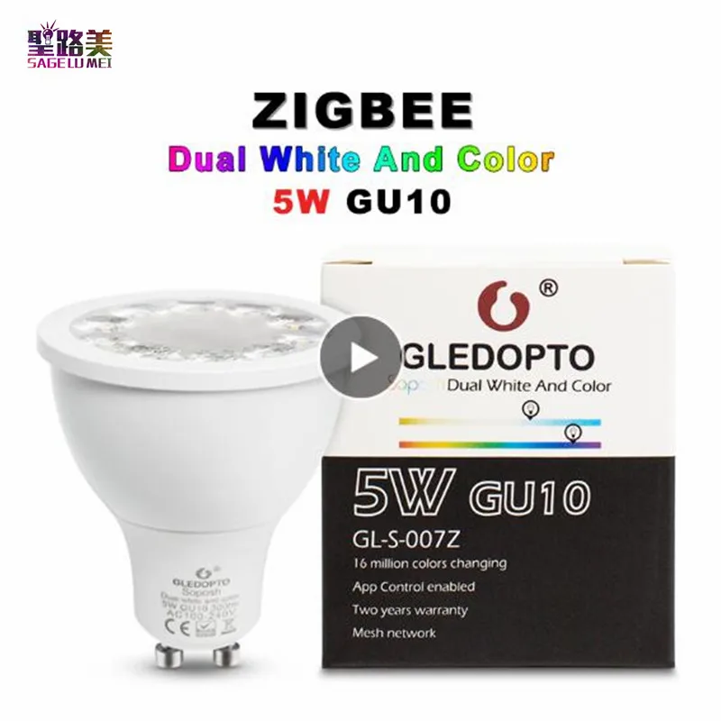 AC100-240V ZLL RGB + CCT Точечный светильник двойной белый точечный GU10 zigbee 5 Вт Светодиодная