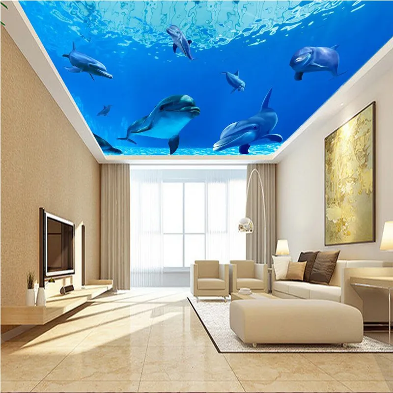 

beibehang Large custom wallpapers 3d sea sea dolphin ceiling background sofa bedroom home decoration murals papel de pared
