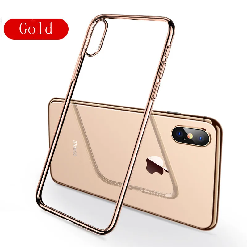 Золотой Роскошный ультра тонкий Кристальный резиновый чехол из ТПУ для iPhone XS MAX XR X iPhone 6S 6 6Plus 5 5S SE iPhone 7 8 8Plus задняя крышка - Цвет: Золотой