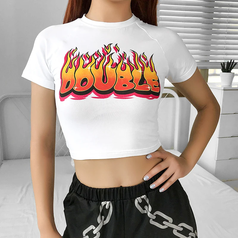 Женская хлопковая Футболка с графическим принтом Повседневная футболка в