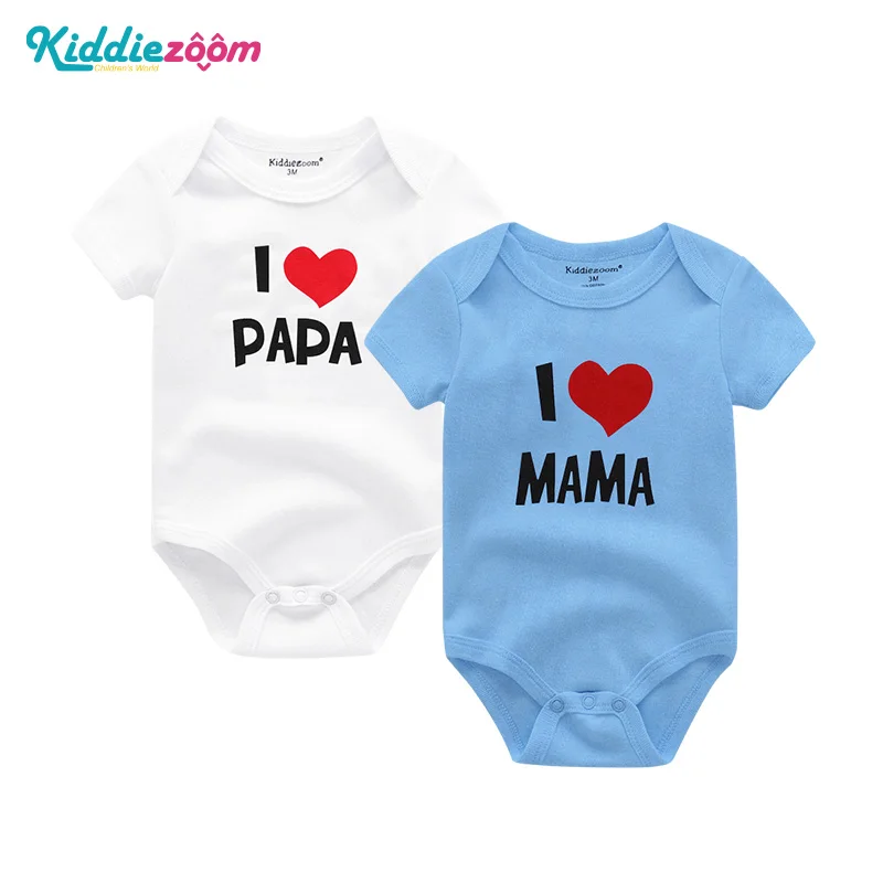 Детский комбинезон с принтом «I Love Papa Mama» из хлопка с короткими рукавами, комплект одежды для маленьких девочек, одежда для маленьких мальчиков, Roupas de bebe - Цвет: White PaPa Blue MaMa