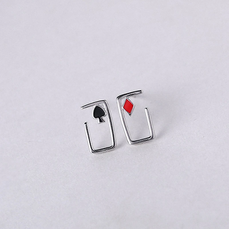 Весенние счастливые серьги покер Настоящее серебро 925 ювелирные изделия красный