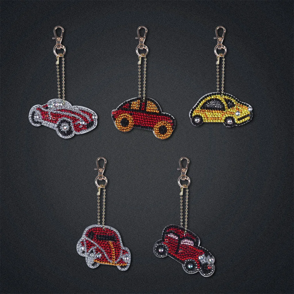 5pcs cars 1-5 шт DIY алмазная цепочка для ключей специальная форма полная алмазная картина брелок для ключей вышивка крестиком женская сумка рождественский декор - Цвет: 5pcs cars