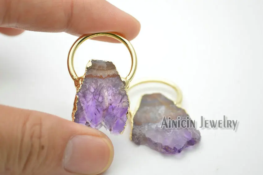 1 шт. подвески в форме веера из натурального фиолетового хрусталя с золотым и