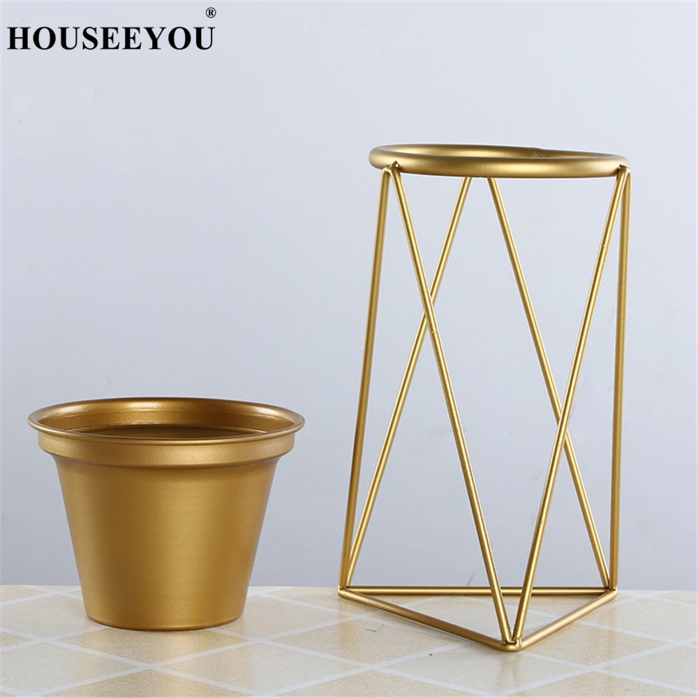 Скандинавская Золотая железная искусственная Цветочная ваза с подставкой