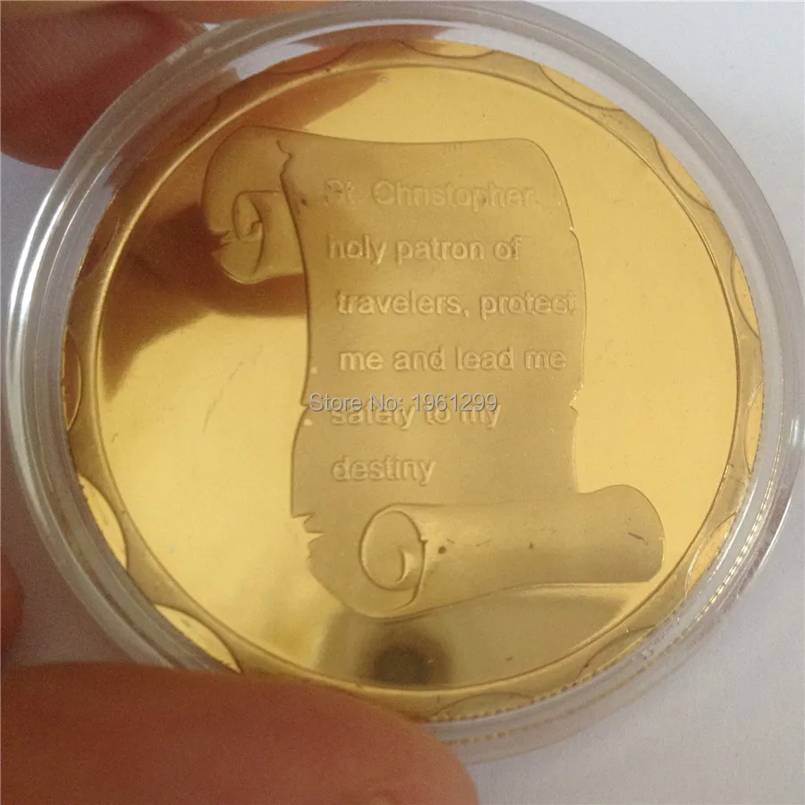 

New design,5pcs/lot Free shipping SAINT CHRISTOPHER PROTECT US COIN+welcome custom coin 24k gold coins