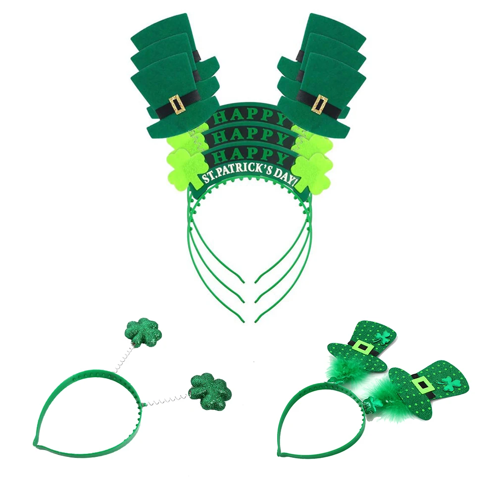 

6pcs Creative Green St Patricks Day Irish Shamrock Hat Headband Bopper Hair Accessory Gift Funny Shamrock Glitter Novelty Green