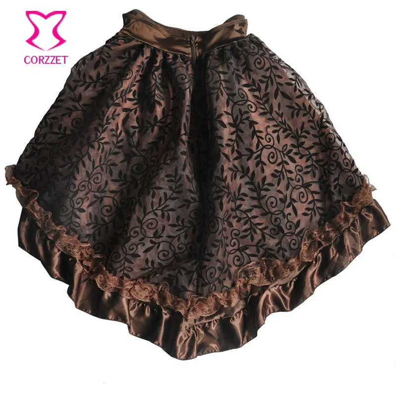 Черная Цветочная Флокированная фатиновая и коричневая атласная с рюшами