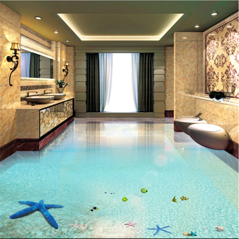 

Beibehang пользовательские напольные водонепроницаемые нетканые обои тропический подводный мир 3D стерео ванная комната гостиная пол