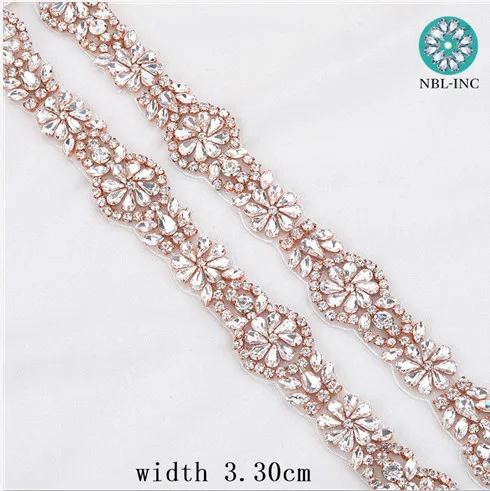 ROSE GOLD 1 ярд) Стразы ручной работы с серебряными кристаллами, аппликация, отделка золотыми бусинами, железная отделка для свадебного платья, ремень WDD0318 - Цвет: ROSE GOLD
