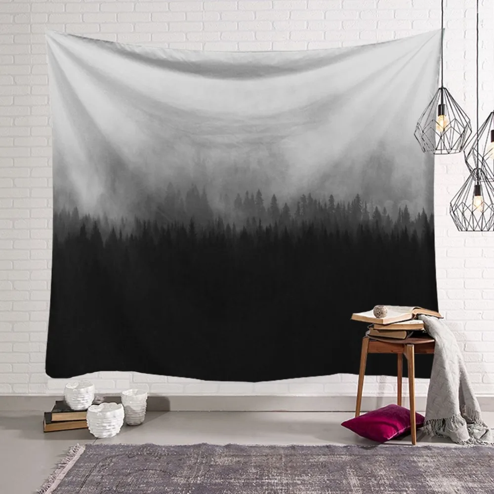 CAMMITEVER туман деревья лес горы Природный Пейзаж Настенный ковер одеяло ткань Tapestris