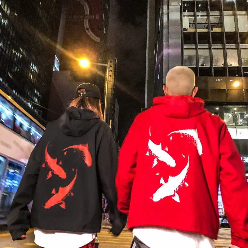 Поставщики США Мужская куртка и пальто рыбий принт Кепка тренчкот черный красный