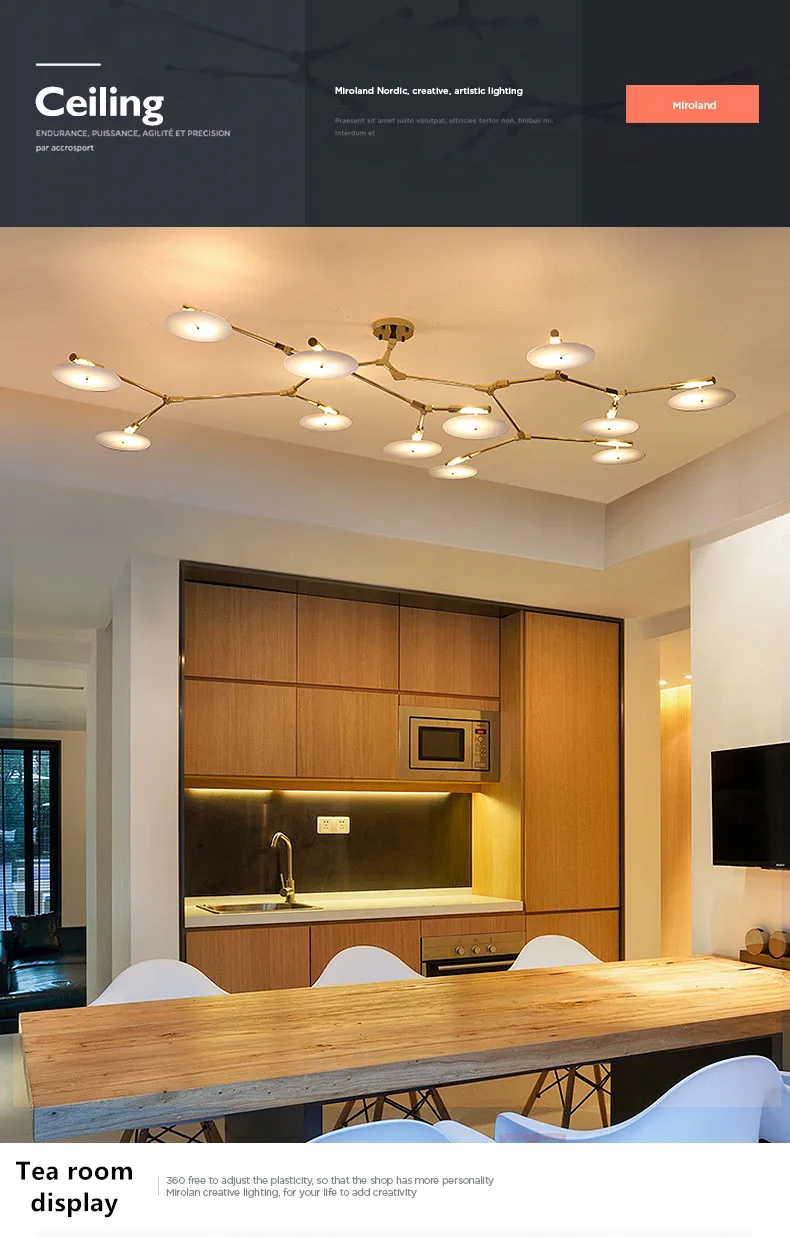 Postmodern LED living room chandelier ceiling bedroom hanging light home lighting Nordic deco fixtures Gold/black suspended lamp