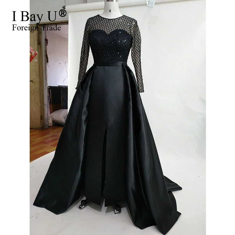 Блестящее платье для выпускного вечера из ткани с блестками и длинными рукавами