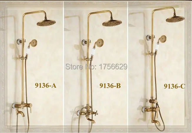 Free Shipping!Rainfall shower faucet set with slide bar tub mixer+handle wall mount Antique bronze finish ST-9136 | Обустройство дома