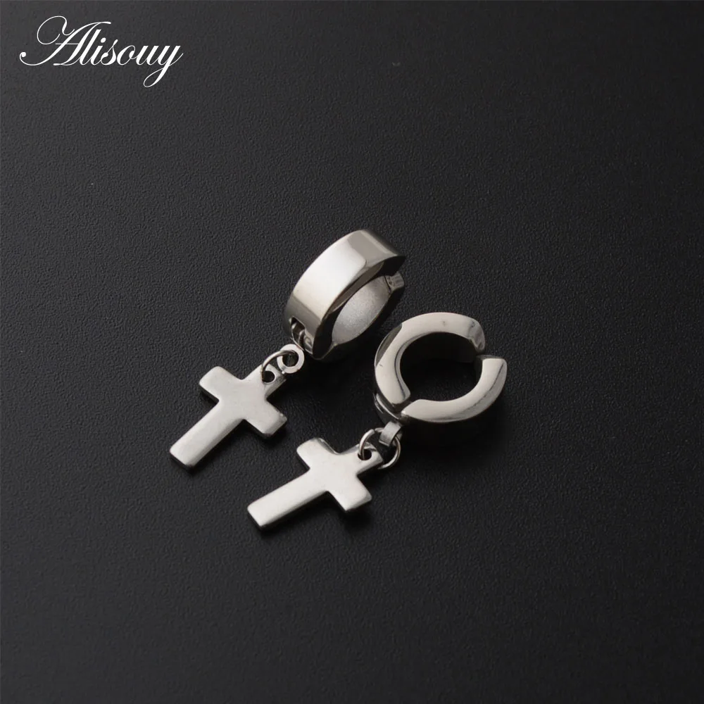 No Pierced 7mm White Alisouy для мужчин и женщин из нержавеющей стали серьги-подвески в стиле панк крест Huggie серьги круг Простой ушной пряжки - Окраска металла: No Pierced 7mm White