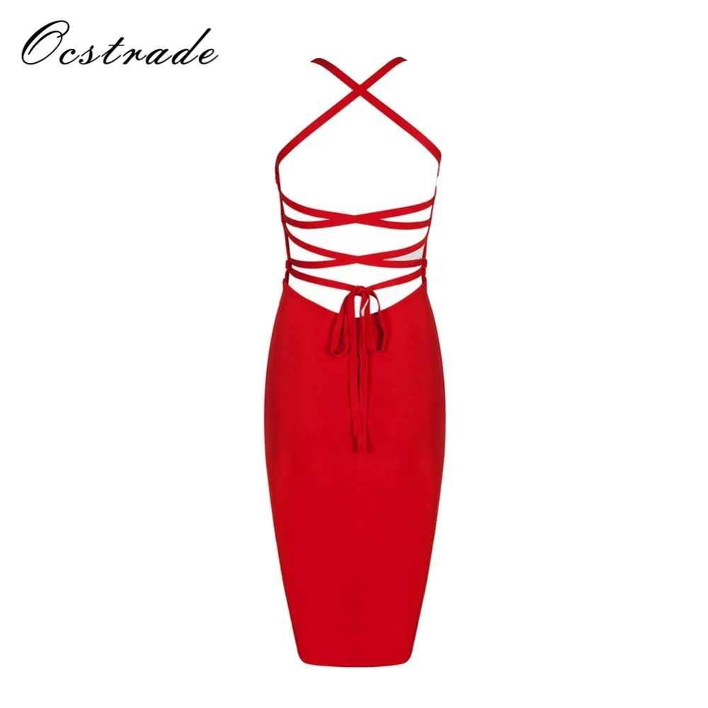 Ocstrade летнее сексуальное вечернее платье с открытой спиной красное Бандажное 2017
