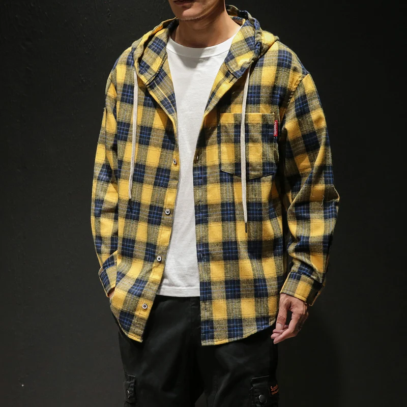 FUGOISM Модные мужские толстовки клетчатые хлопковые топы с длинным рукавом