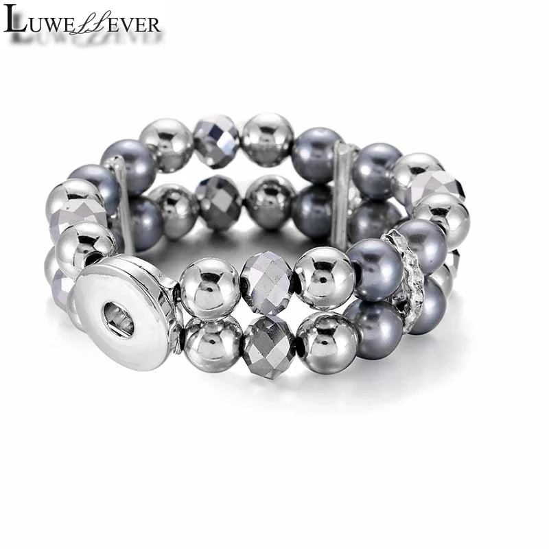 

Fashion 297 Interchangeable Candy Colors Expandable Bead Stretch Glass Bead Bracelet 12mm 18mm Snap Button Bangle Women Gift